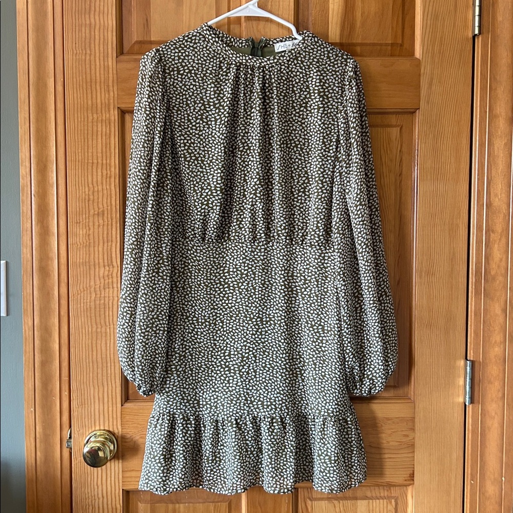 NWOT She + Sky Olive and White Patterned Dress